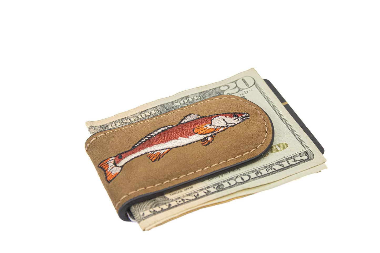 Embroidered Fish Leather Money Clip