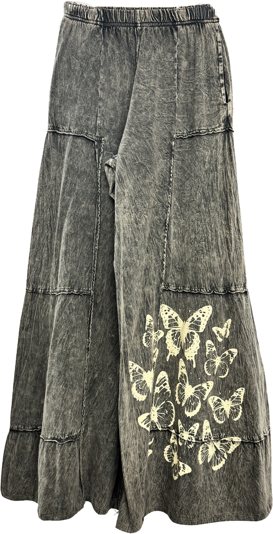 100% Cotton Tiered Wide Leg Pants w/Butterflies in 2 Colors