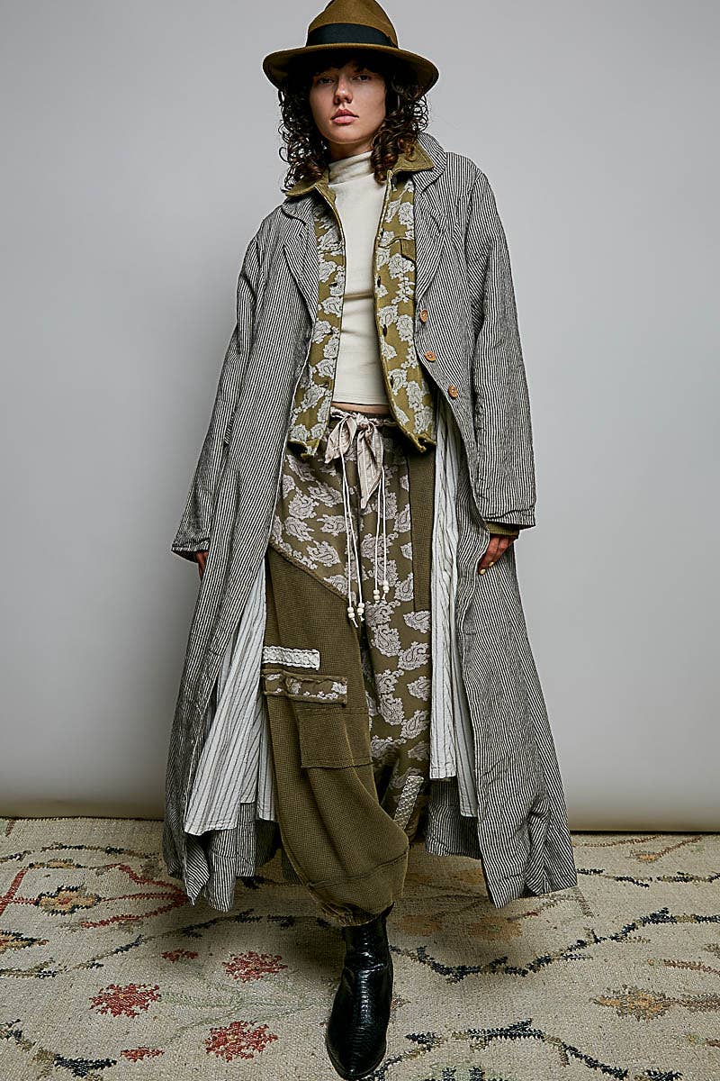 Soft Notched Collared Woven Maxi-Length Hem Duster Coat