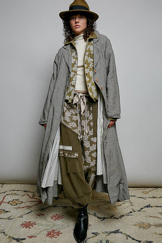 Soft Notched Collared Woven Maxi-Length Hem Duster Coat