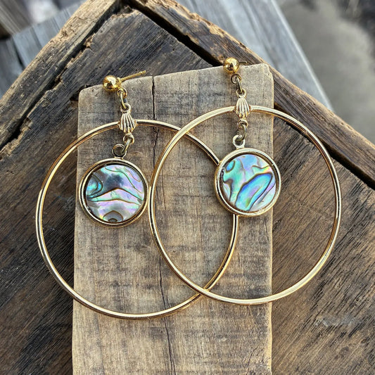 Abalone Shell & Gold Hoop Earrings