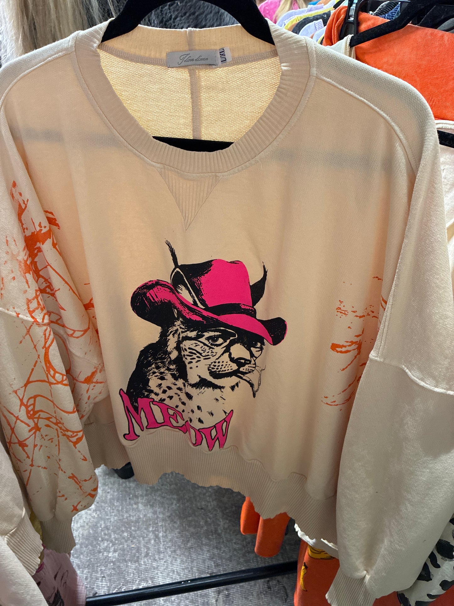ORANGE SPLATTER SMOKING CAT SWEATSHIRT