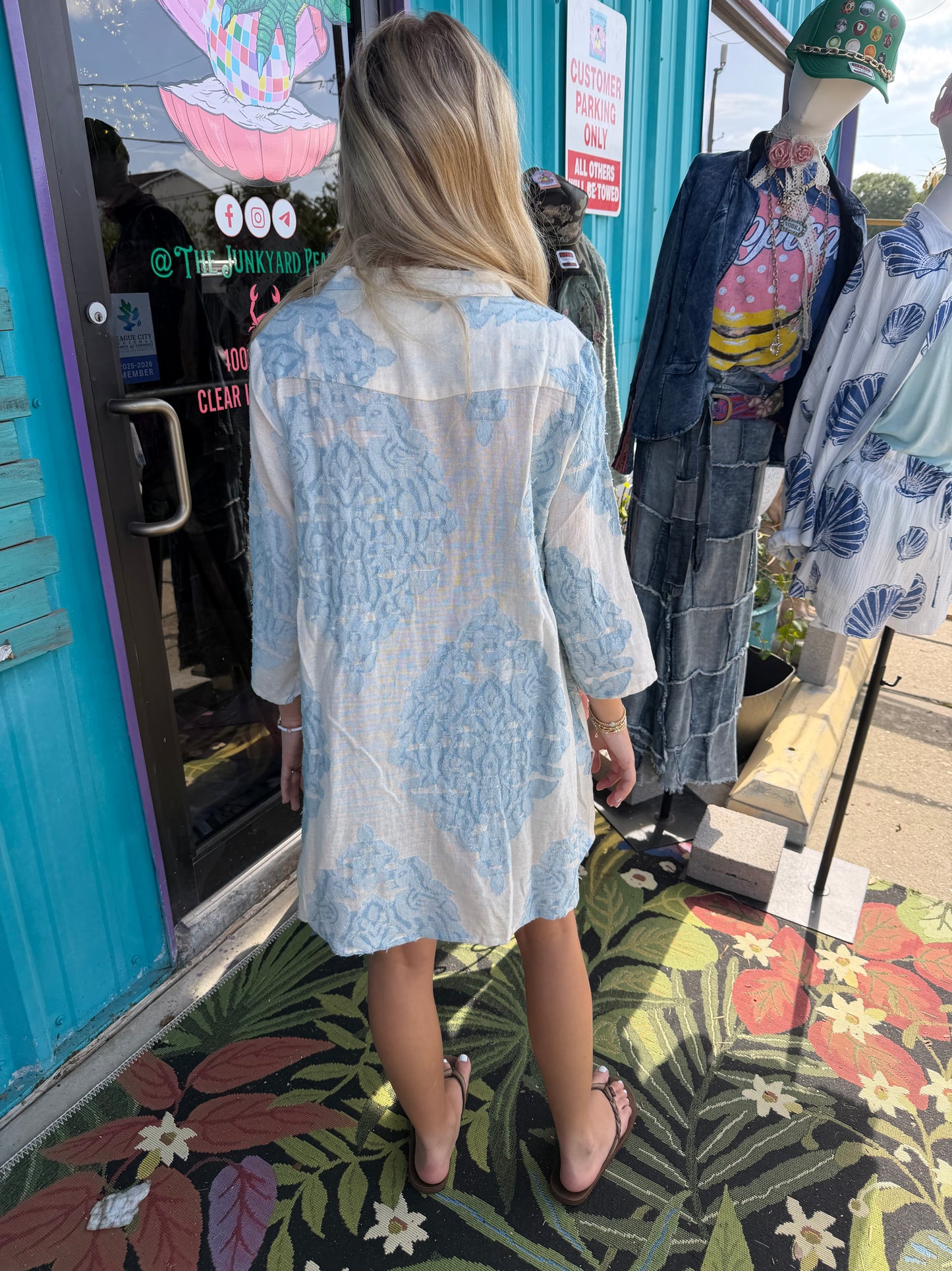 Embroidered Cotton Pinstripe Tunic Dress