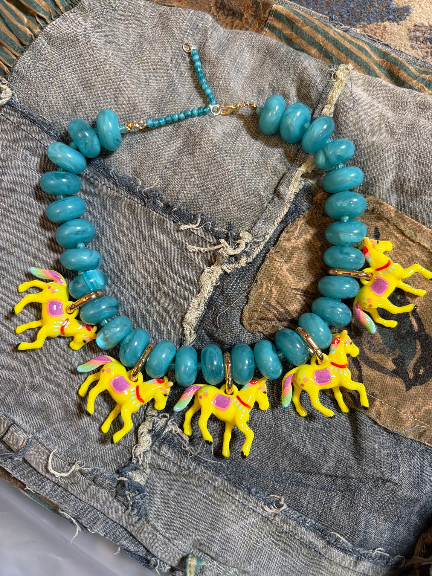 Blue and Yellow Pony Necklace