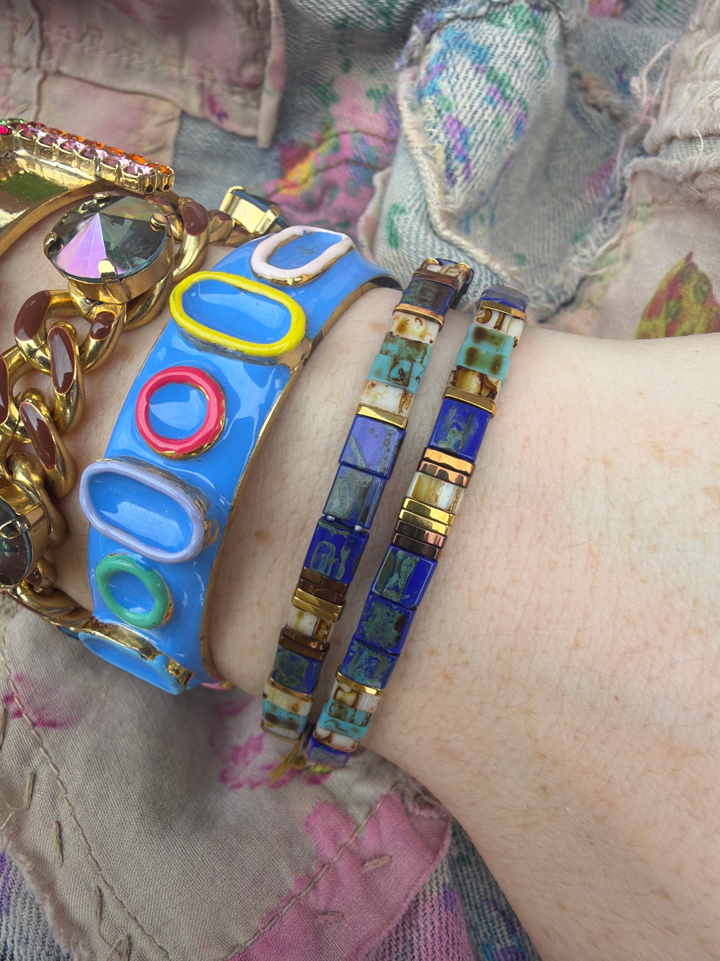 Navy and Brown Stretch Bracelet