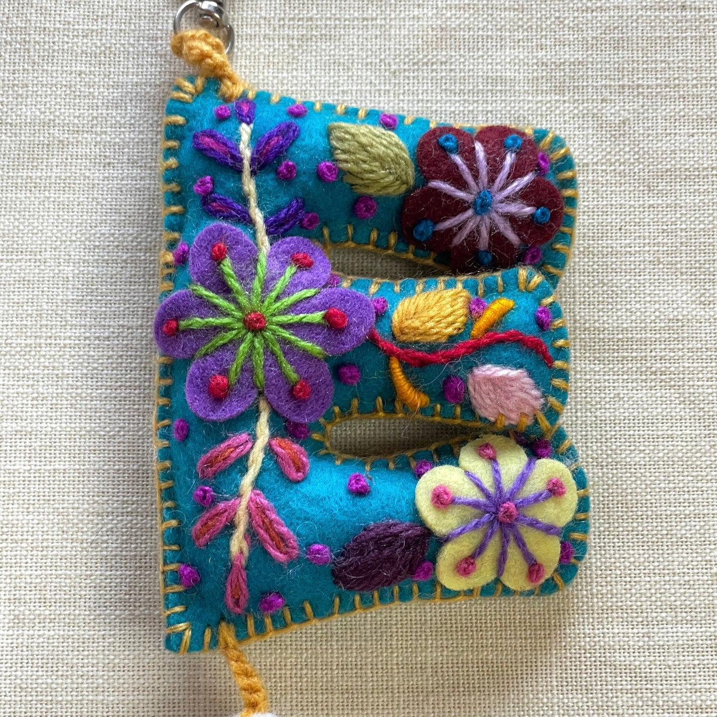 E - Hand Embroidered Keychain, Peru