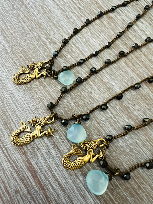 Starry Night Mermaid Beach Necklace And Chalcedony Drop