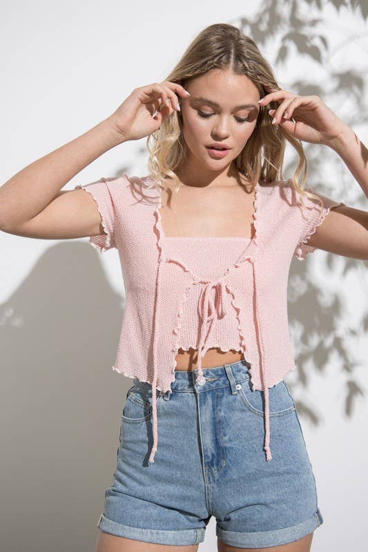 Pink Lettuce Edge Crop Top Set