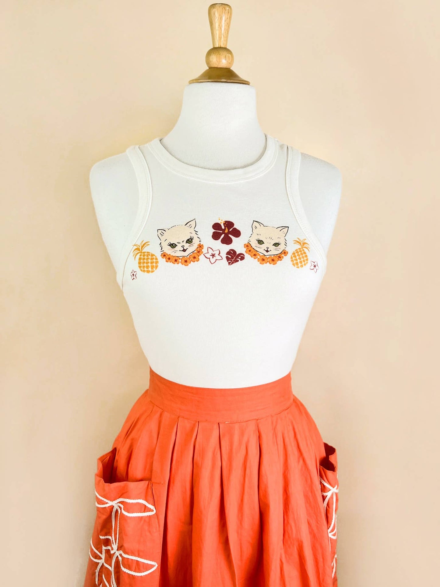 Aloha Cats Rib Racer Tank in Natural 