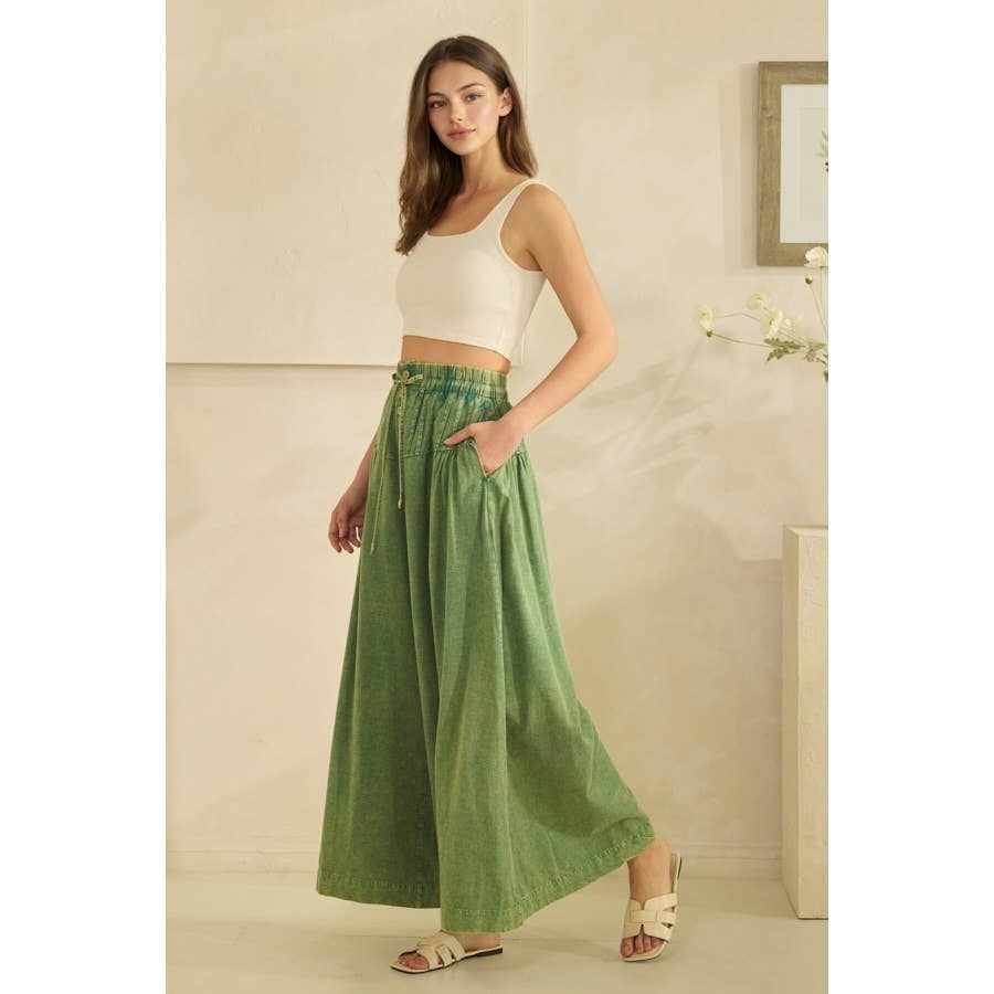 GREEN WASHED PINTUCK WIDE LEG Pants