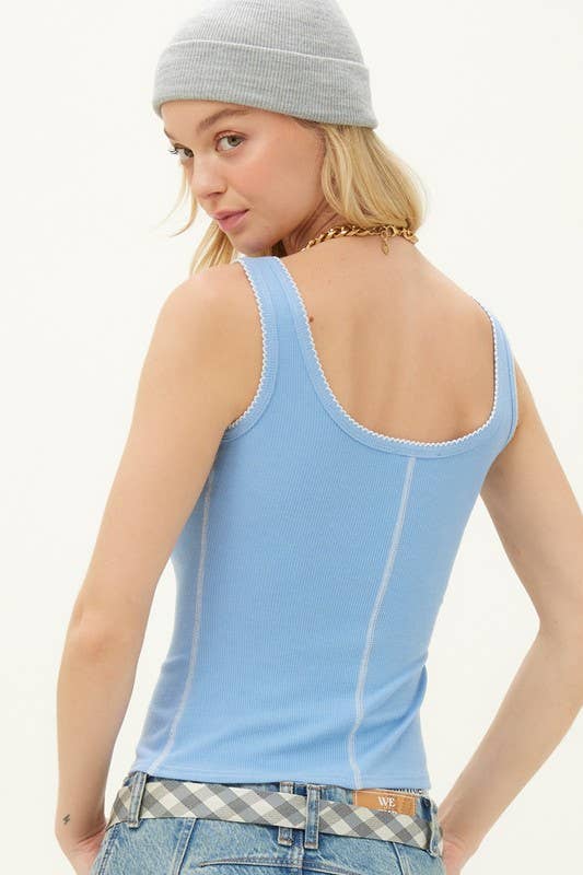 Ribbed Contrast Stitch Top