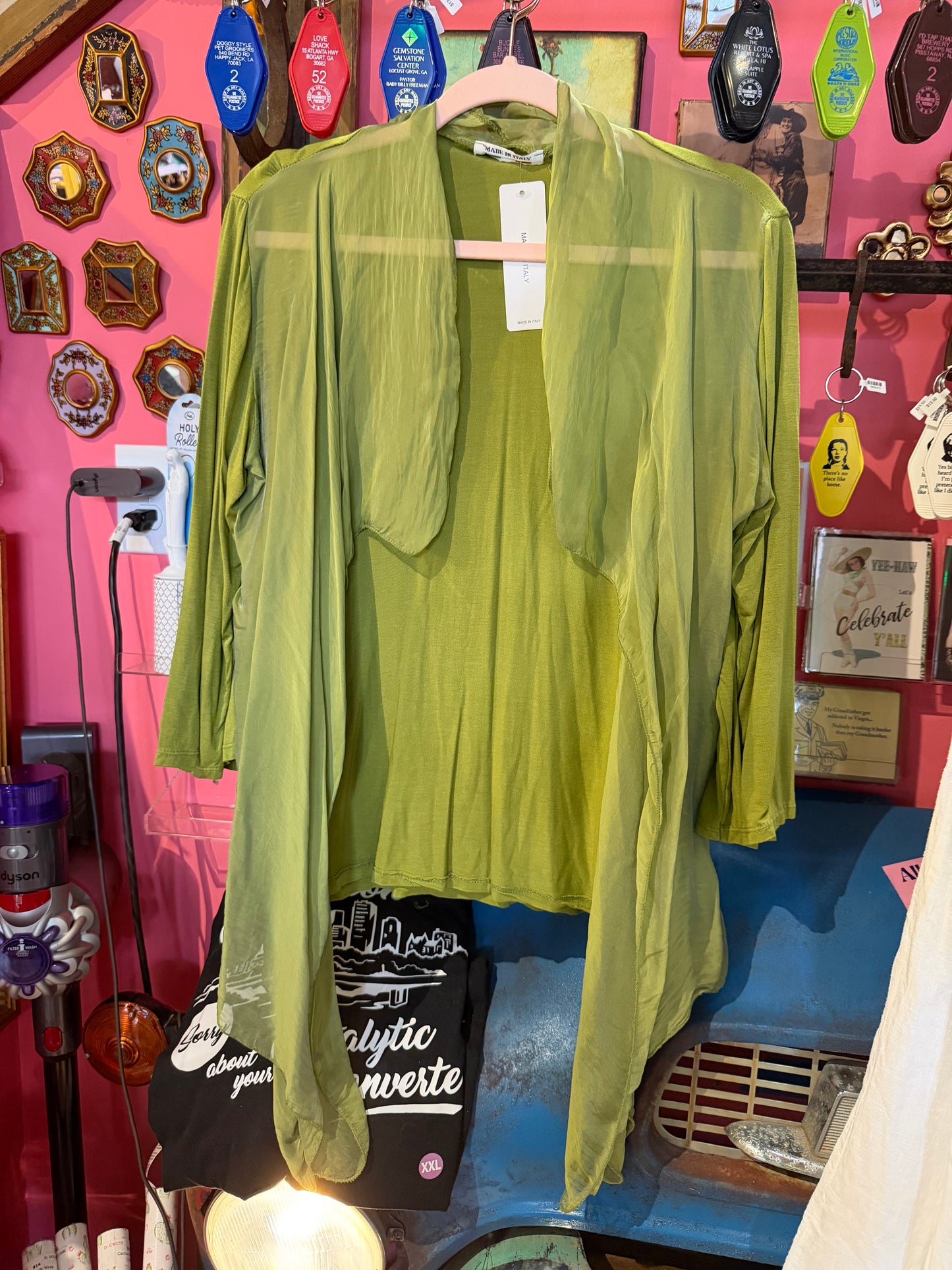 Green silky top