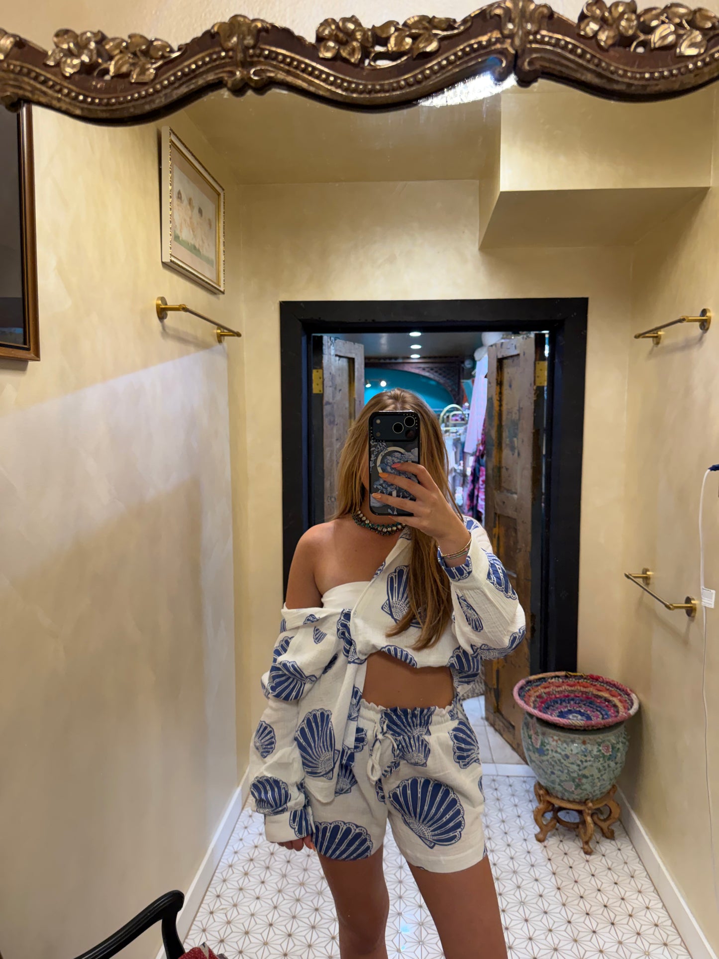 Seaside Blue Shell Cotton Gauze Shirt & Short Set
