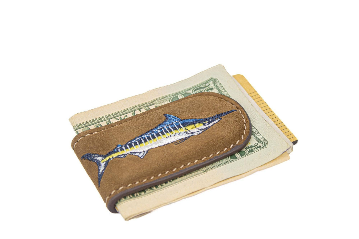 Embroidered Fish Leather Money Clip