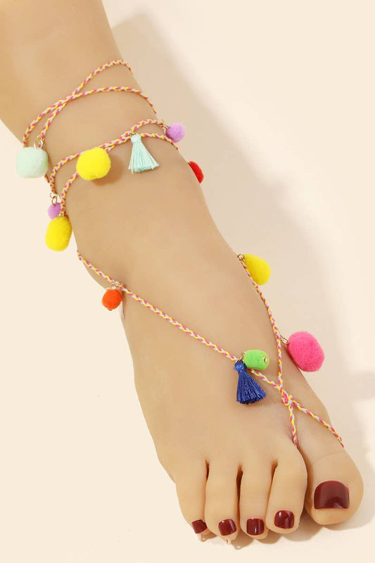 Pom Poms Tassels Ankle Wrap Anklet