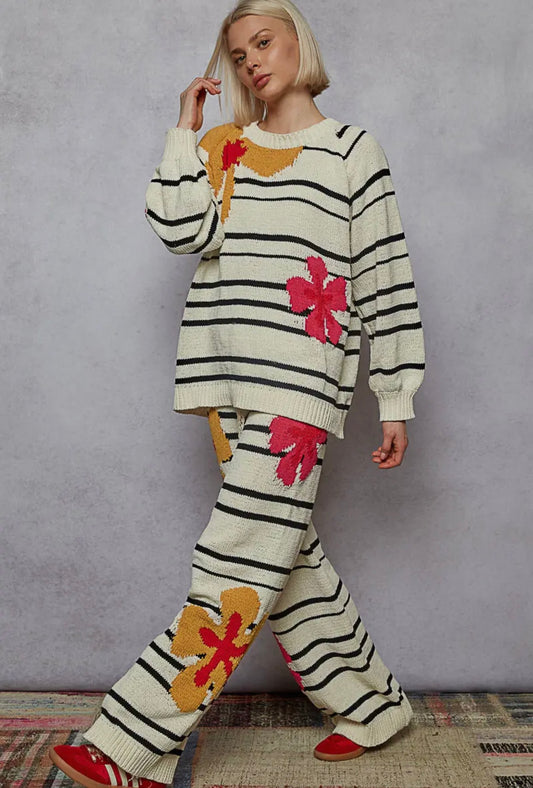 Floral Striped Chenille Lounge Set