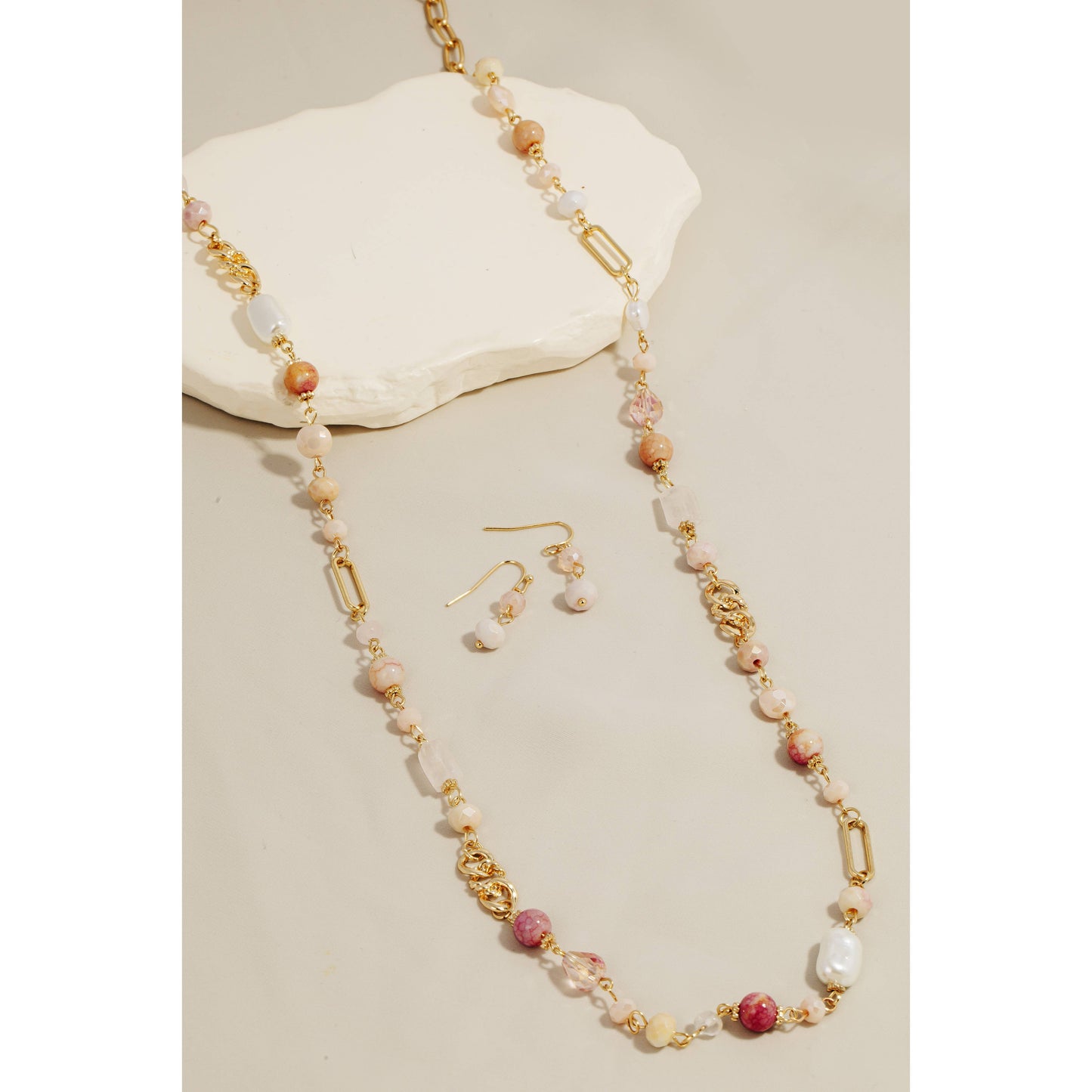 Mixed Beaded Long Chain Necklace Set