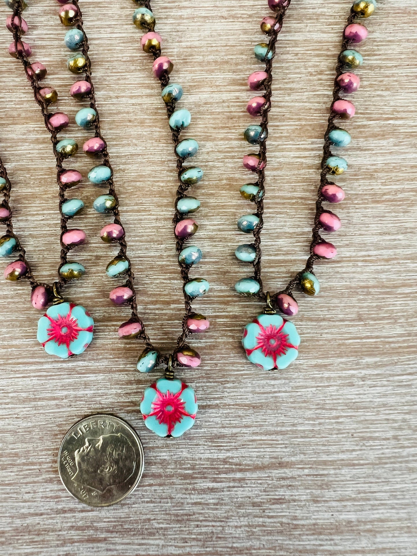 Cotton Candy Pressed Glass Flower Necklace