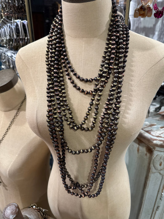 Copper or Brass long bead necklace