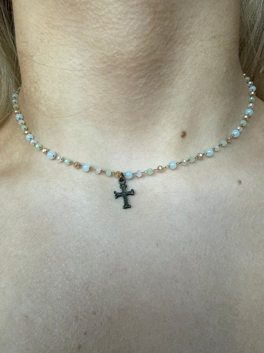 Mini Beaded Pastel Cross Choker