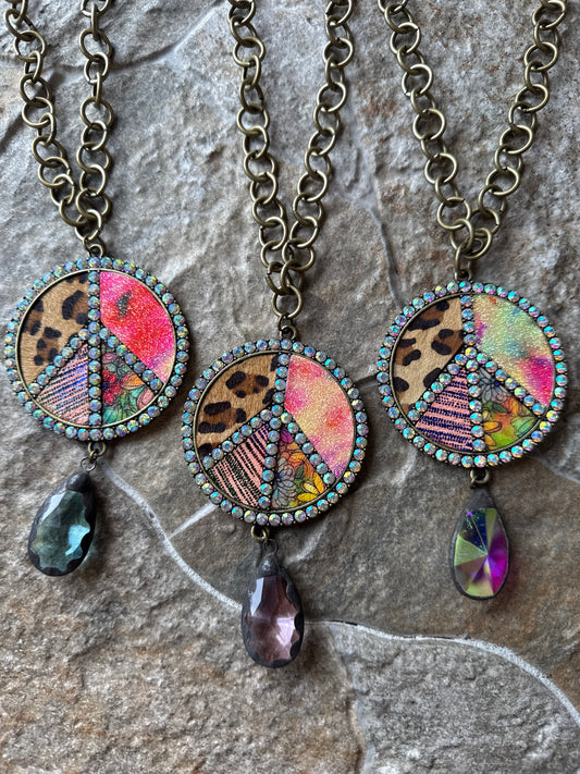 Tie Dye Pink Peace Sign Necklace