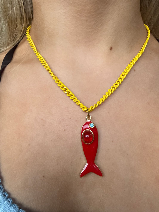 Red Fish & Yellow Chain Necklace