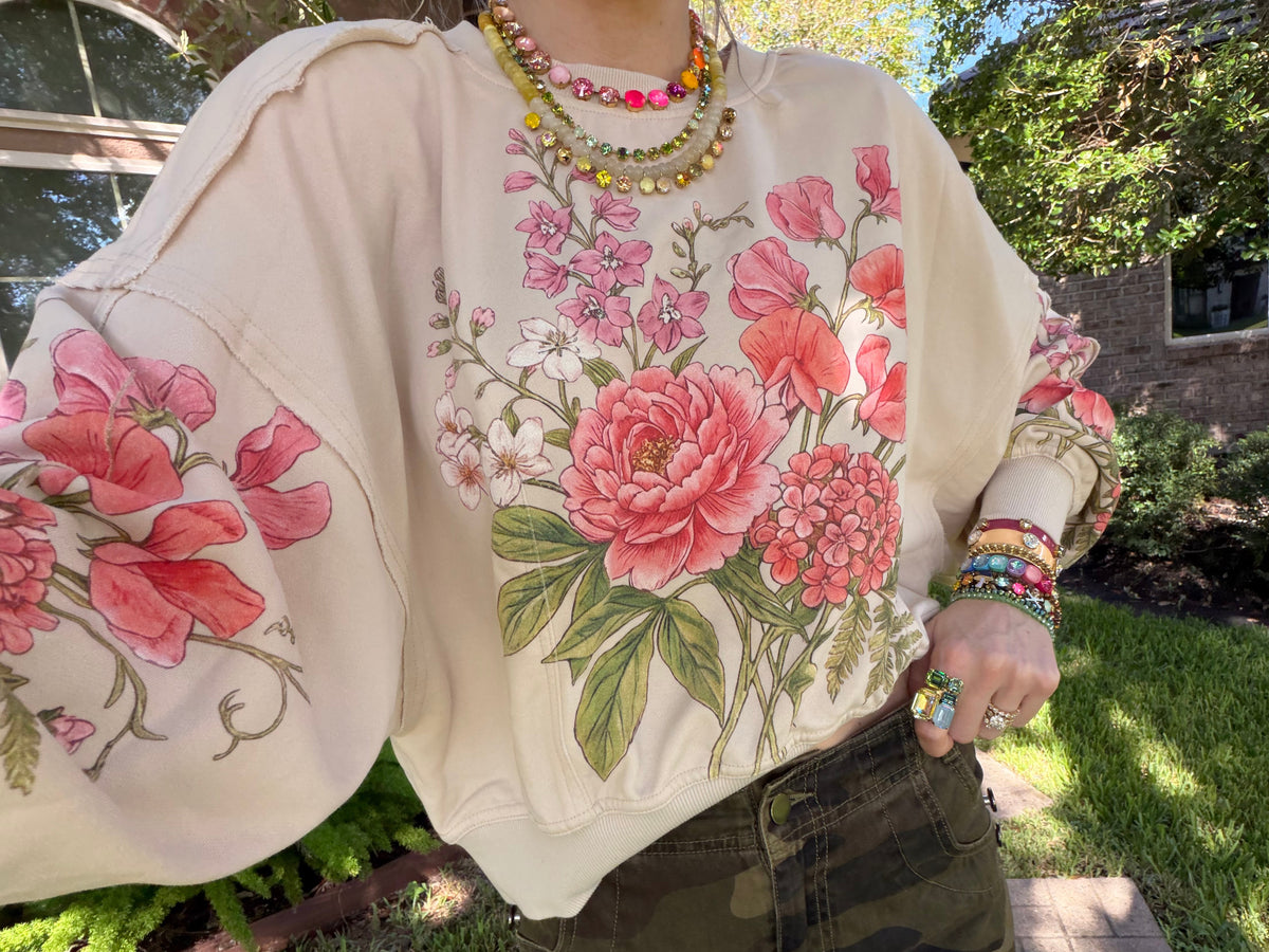 Vintage Botanical Floral Cropped Sweatshirt