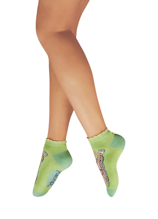 Ladies Trainer Socks - Ikat Tiger - Mint