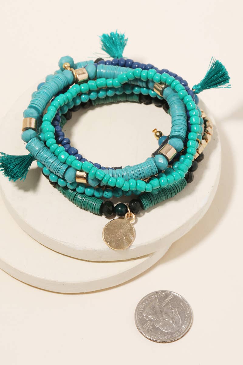 Multi Tassel Beaded Bracelet Set