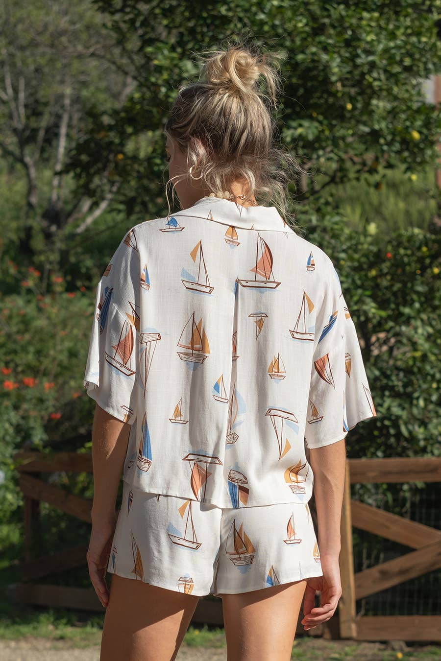 Sailboat Print Top and Shorts Set