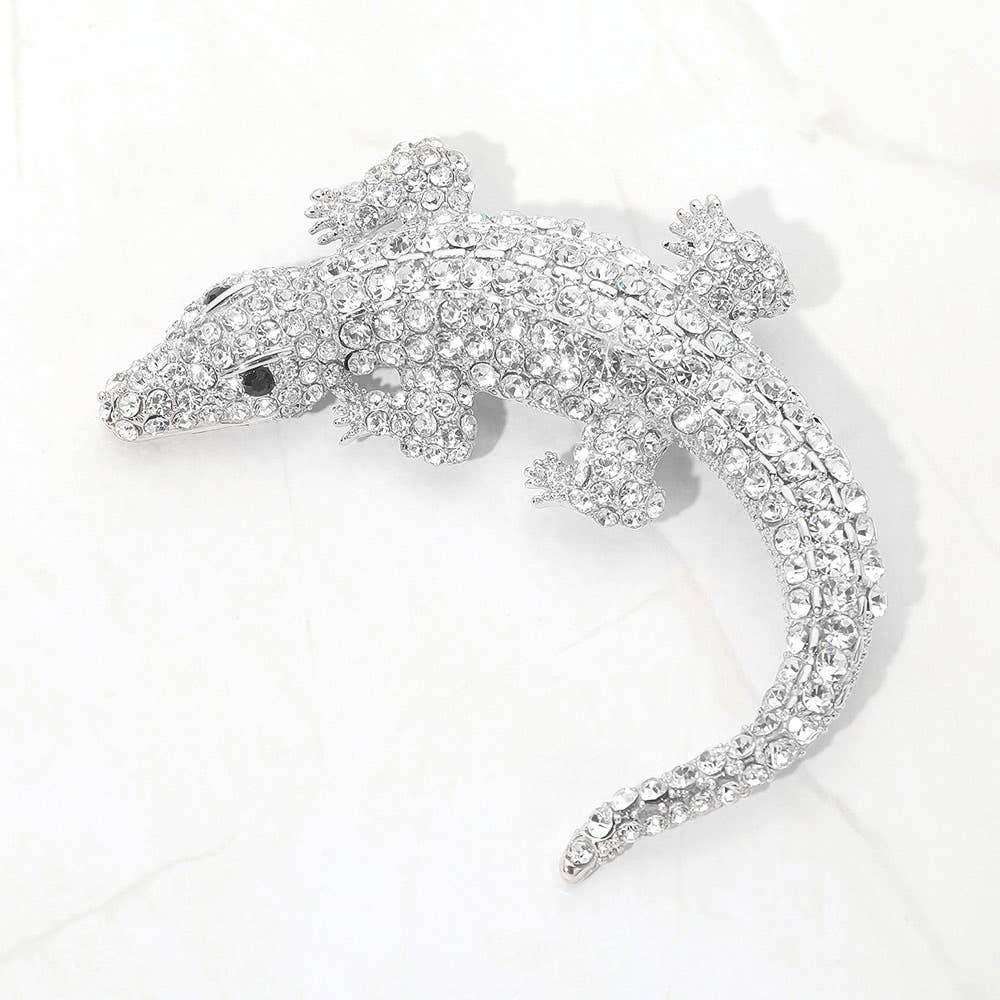 Crystal Pave Crocodile/Alligator Pin Brooch