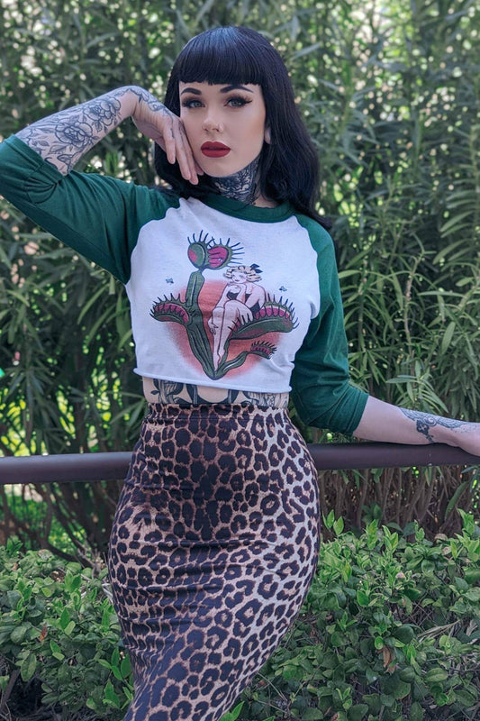 Feed Me Venus FlyTrap Raglan Pin-Up T-Shirt