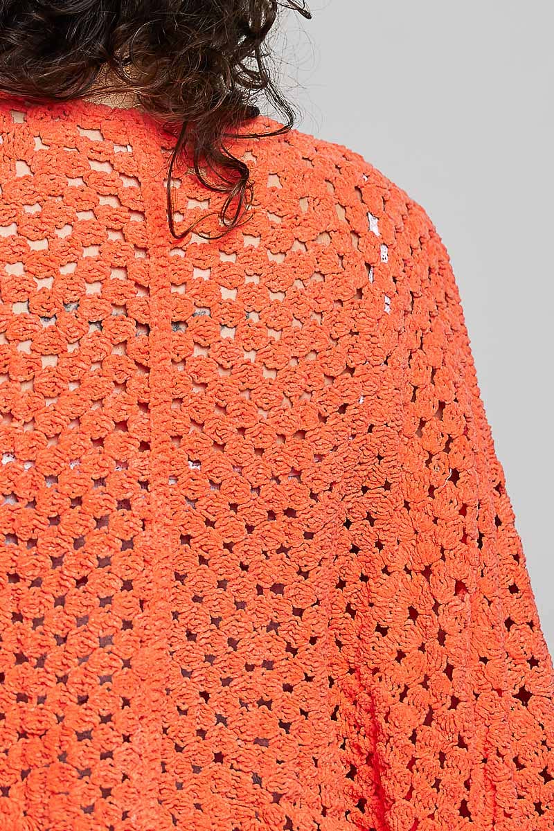 Long Sleeve Chenille Varied Crochet Pattern Open Cardigan