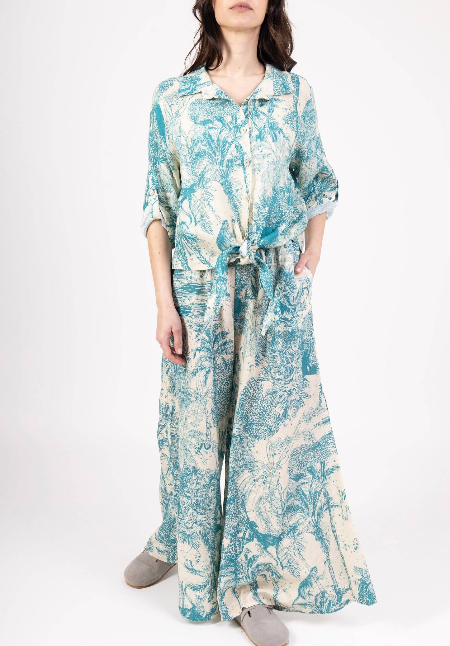 Jungle Toille Linen Blouse