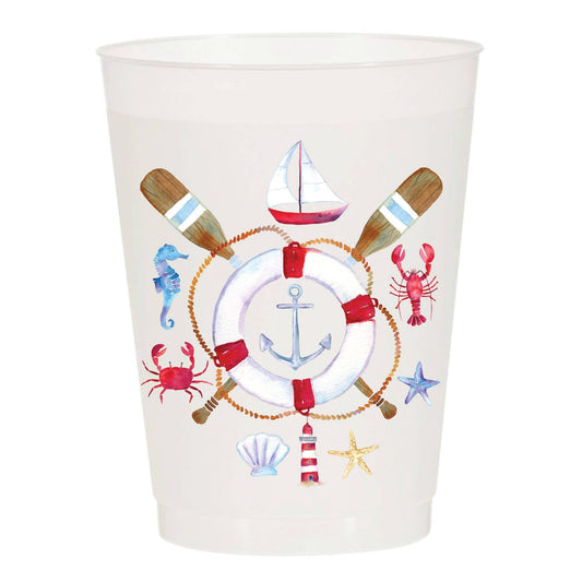 Nautical Oar Crab Anchor Frosted Cups