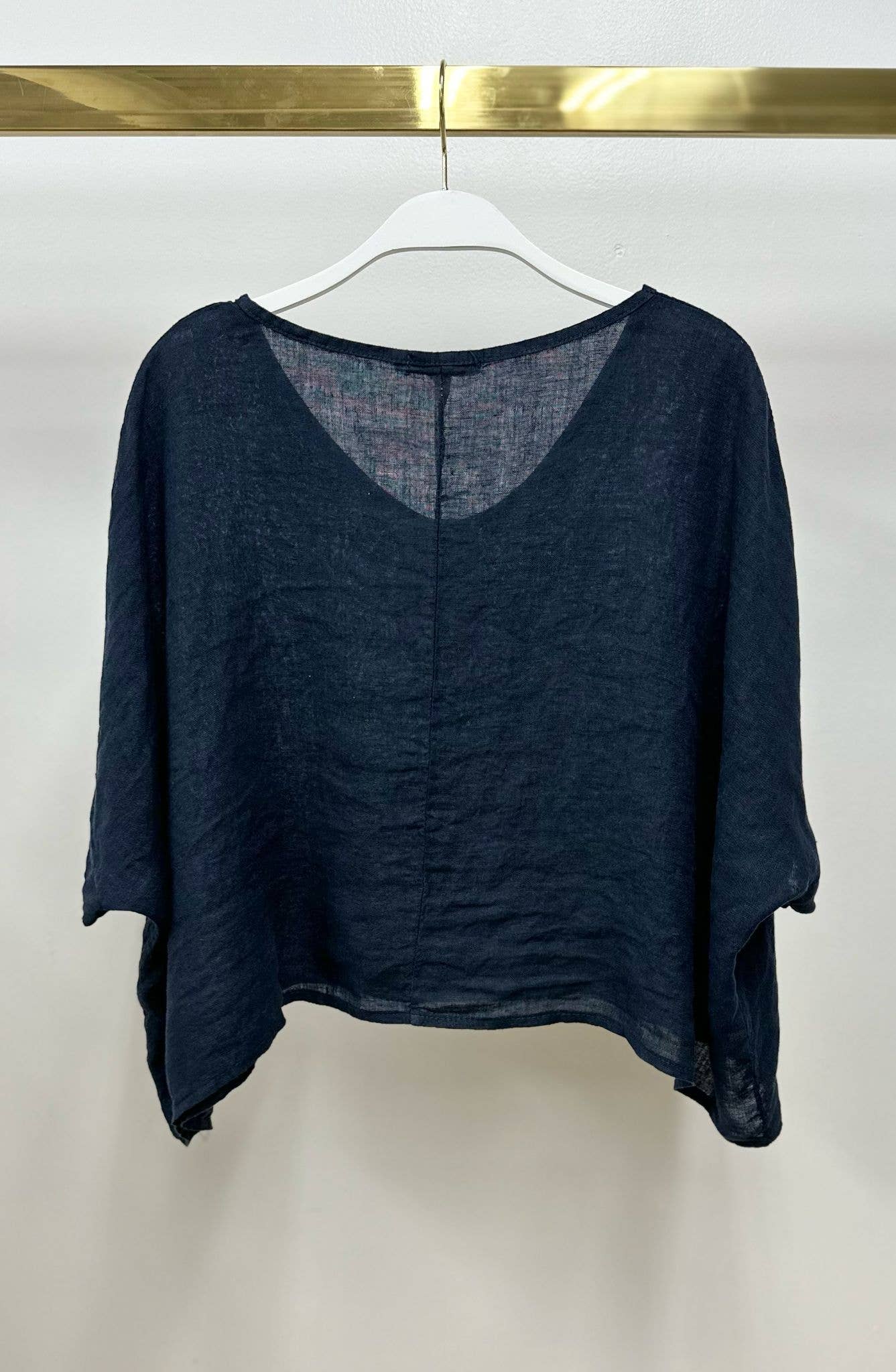 Navy Linen Dolman Sleeve Crop Top