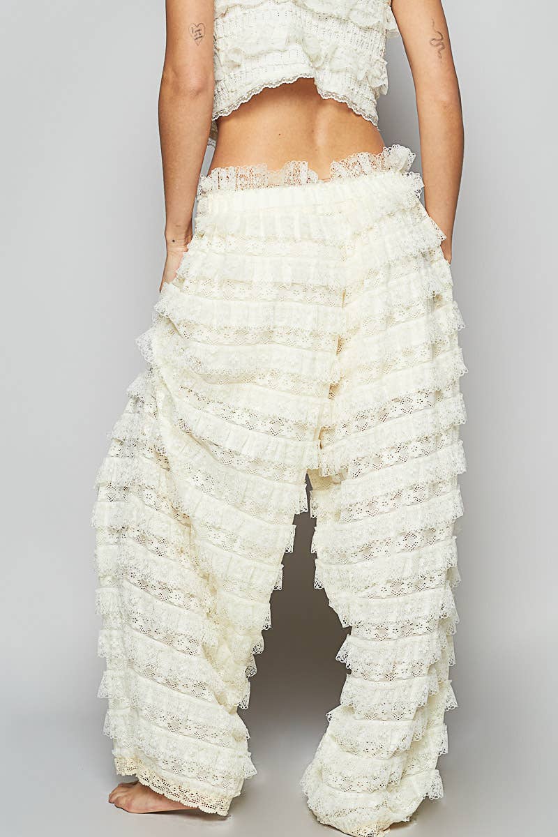 Cream Lace Ruffle Pants