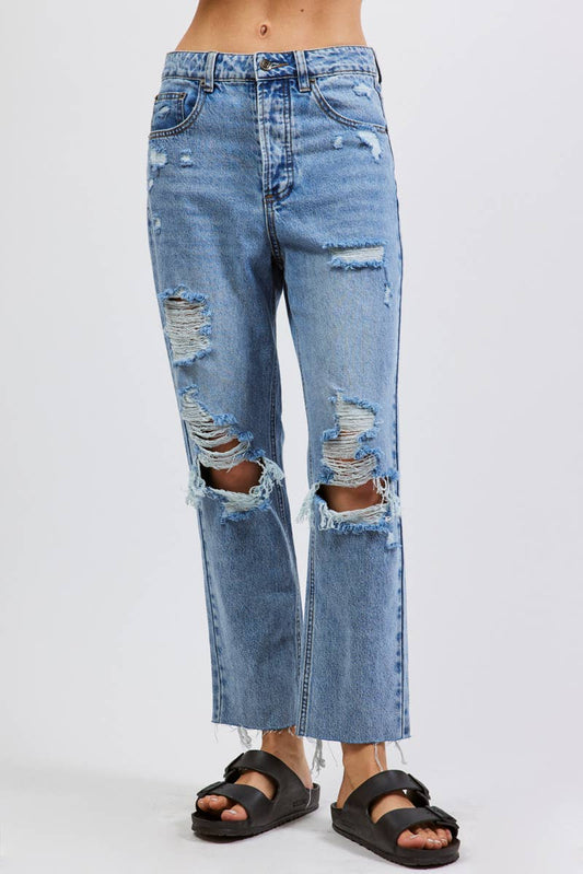 Destroyed Rigid Denim Jeans