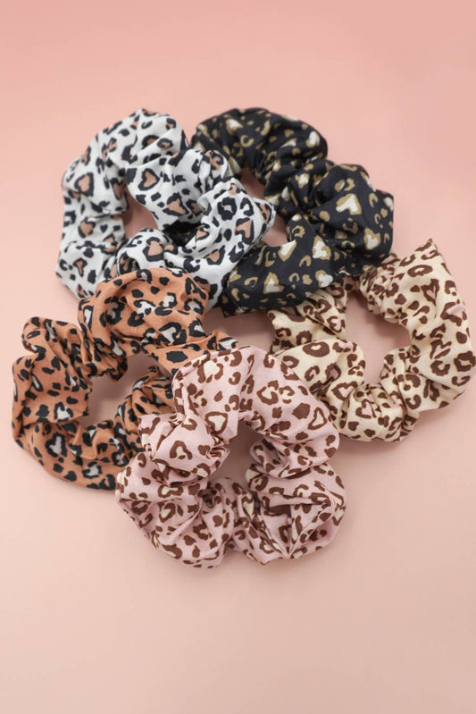 LEOPARD PATTERN SCRUNCHIES SET OF 5