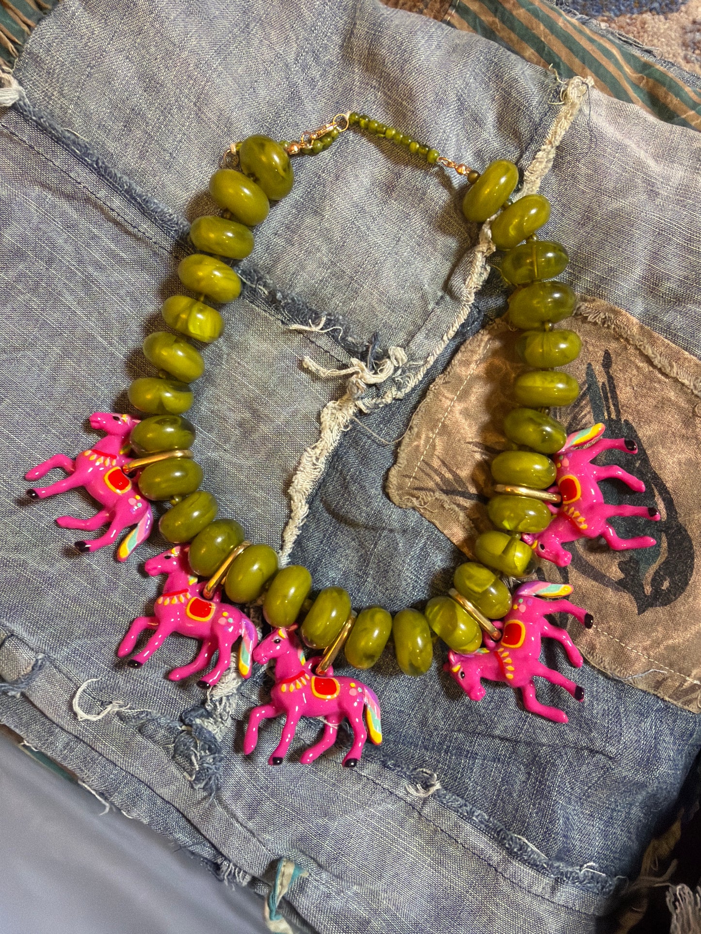 Green and Pink Pony Necklace