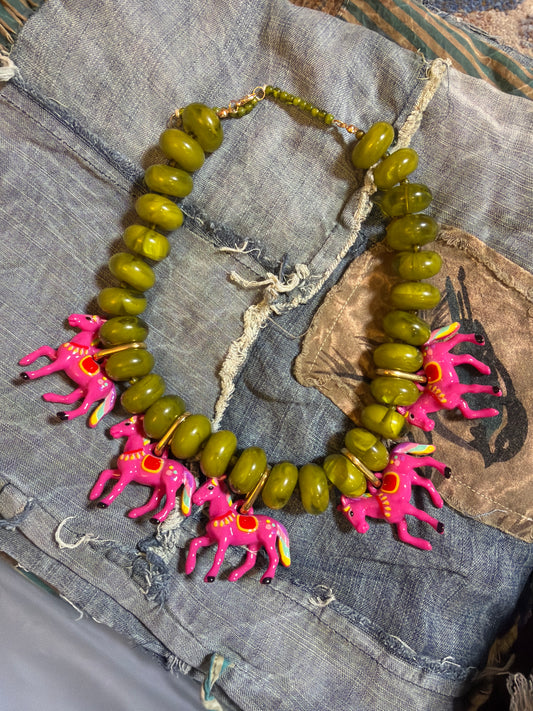 Green and Pink Pony Necklace