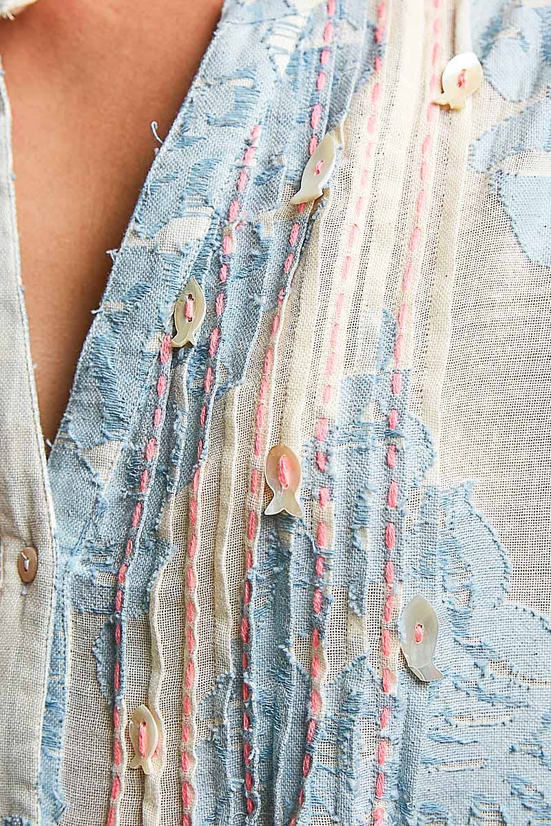 Embroidered Cotton Pinstripe Tunic Dress