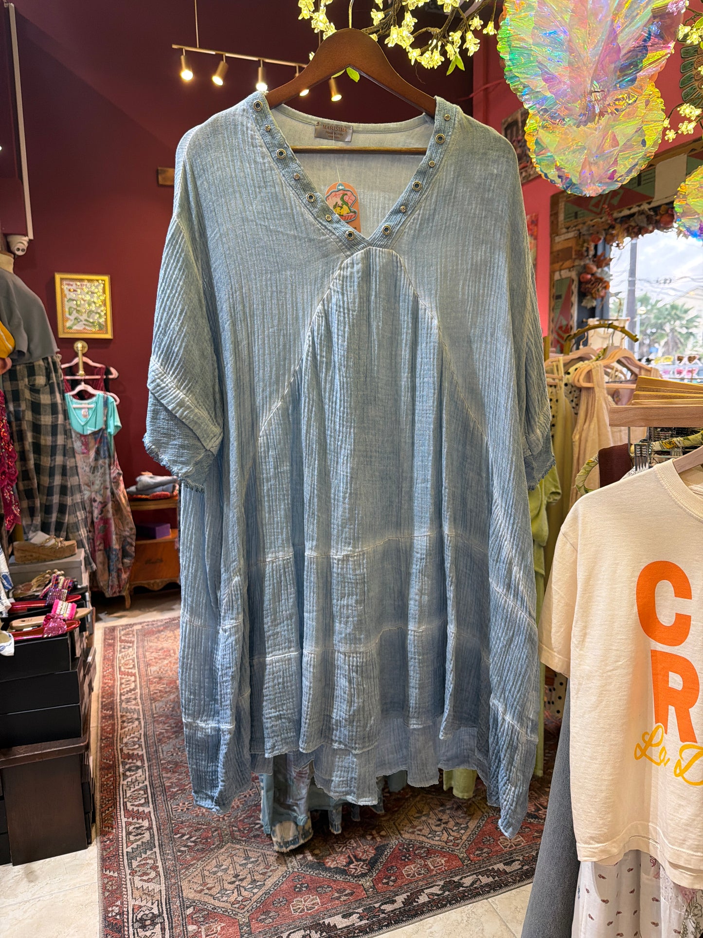 Blue cotton gauze tunic dress