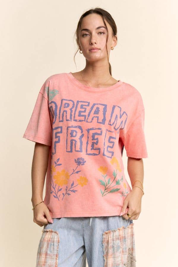 DREAM FREE FLORAL GRAPHIC MINERAL WASH TOP