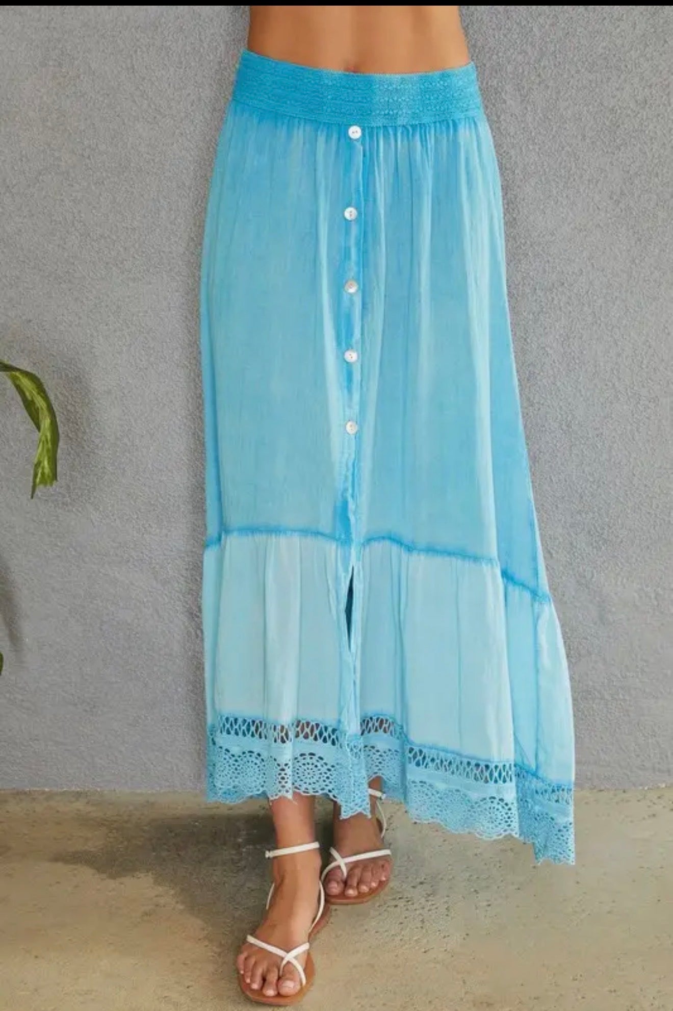Blue Braided High Low Maxi Skirt