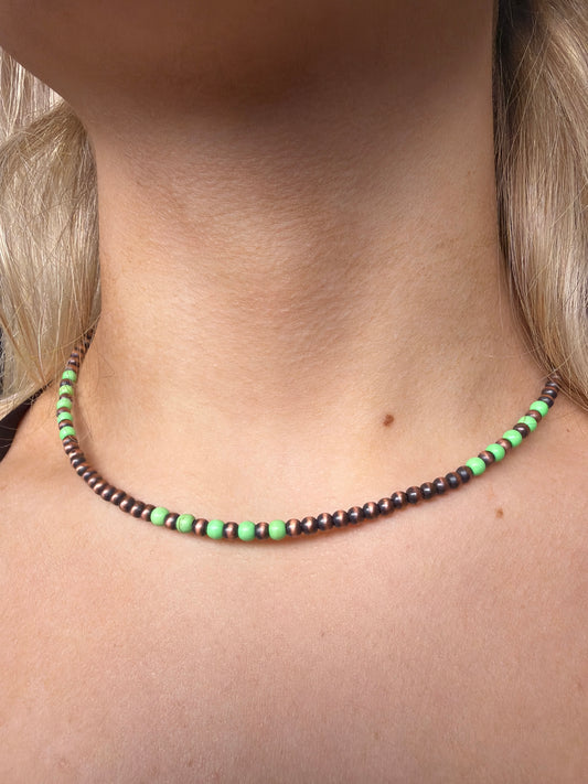 Copper and Neon Green Navajo Pearls