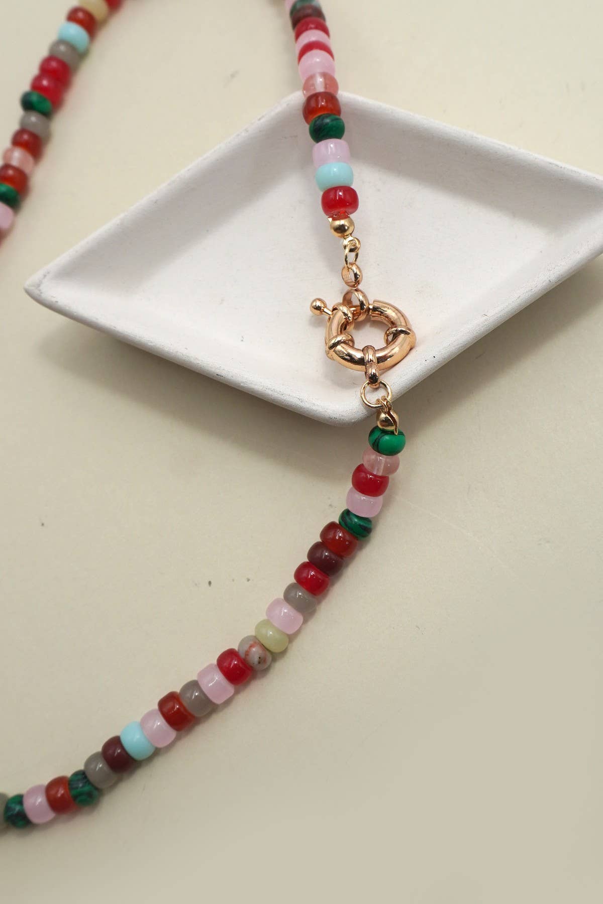 NATURAL STONE CHARM BEADED NECKLACE