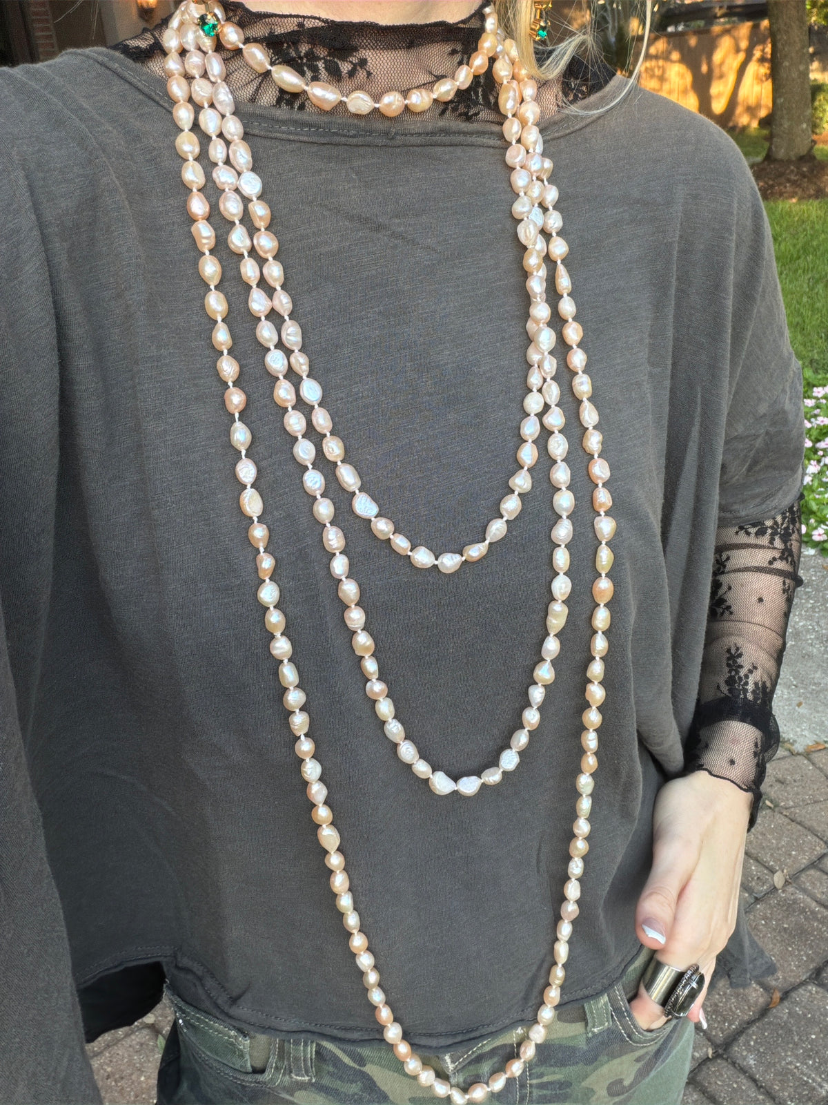 Pink Natural knotted Pearls