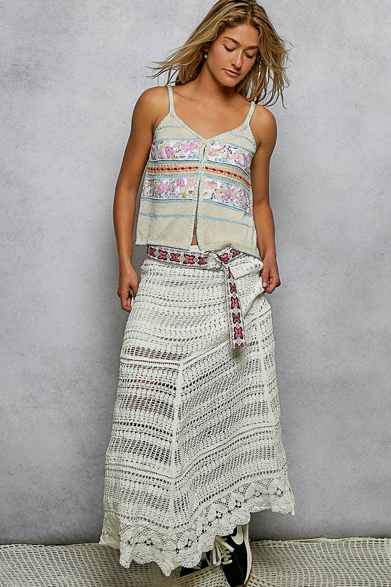 Embroidered butterfly pattern 'O' ring adjustable cloth belt
