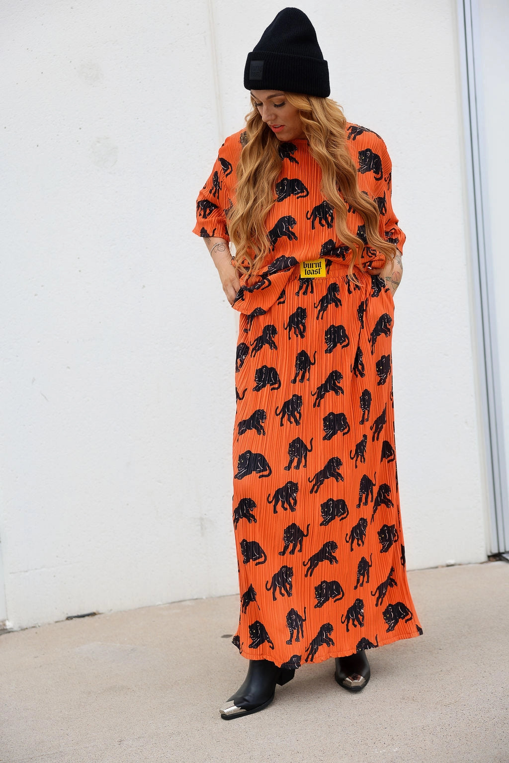 Panther Plisse Maxi Skirt Set